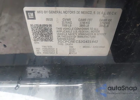 2018 Chevrolet Silverado 1500 1Lt from USA, damaged, VIN 3GCPCREC3JG431443